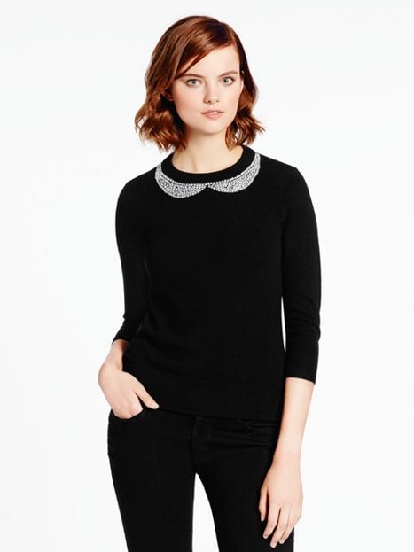 Kate Spade TIPPY SWEATER in black with an embellished neckline