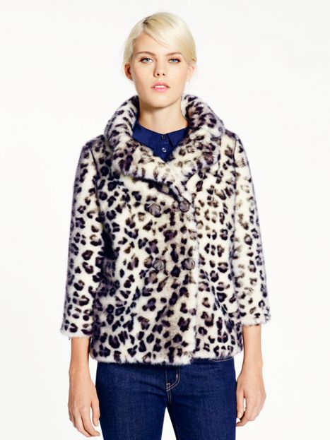 Kate Spade New York SNOW LEOPARD FAUX FUR PEACOAT