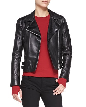 Victoria Beckham Denim Joan Leather Moto Jacket in Black