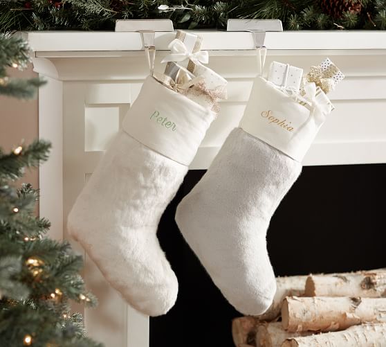 Pottery Barn Personalized Alpaca Faux Fur Stocking White pottery barn christmas sale