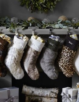 FAUX FUR STOCKINGS (Love the Leopard Print)! Pottery Barn