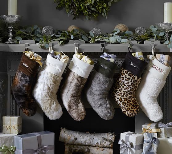 FAUX FUR STOCKINGS (Love the Leopard Print)! Pottery Barn