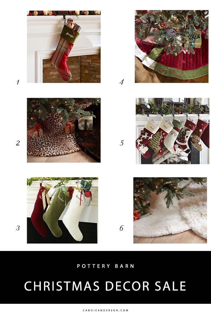 Lifestyle expert and blogger, Candie Anderson has the scoop on the best festive Christmas stockings and tree skirts on sale at Pottery Barn.