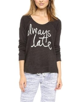 Sundry Always Late Cropped Pullover Sweatshirt in Black