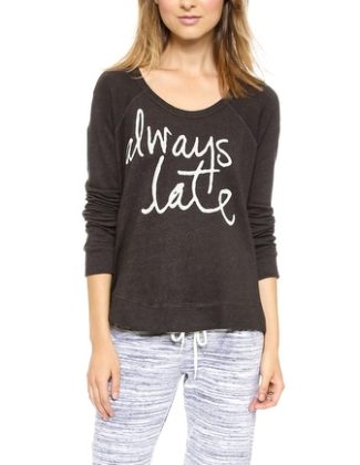 Sundry Always Late Cropped Pullover Sweatshirt in Black