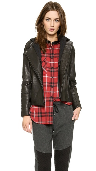 Vince Vince Removable Hooded Moto Jacket in Black Shopbop