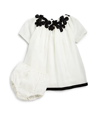 Isabel Garreton Infant's Two-Piece Floral Chiffon Dress & Bloomers Set in Black and White 