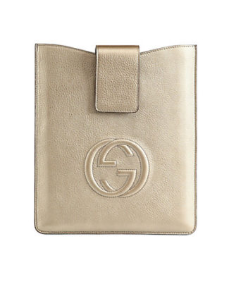 Gucci Soho Metallic Leather Case for iPad in Champagne