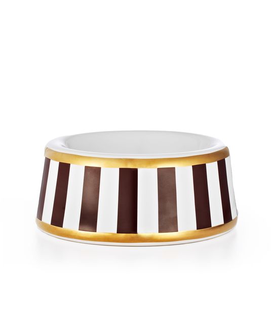 HENRI BENDEL BROWN & WHITE STRIPE SMALL DOG BOWL