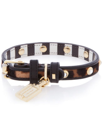 LEOPARD PRINT CRYSTAL RIVET HAIRCALF DOG COLLAR