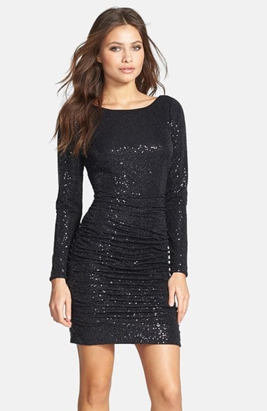 Aidan by Aidan Mattox Ruched Sequin Knit Dress in Black