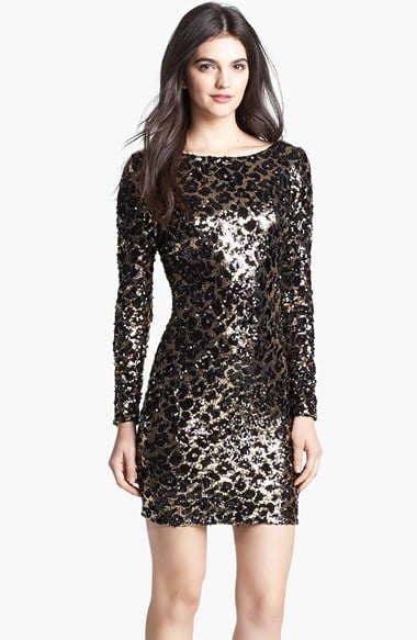 Dress the Population 'Lola' Animal Sequin Dress in Black and Gold