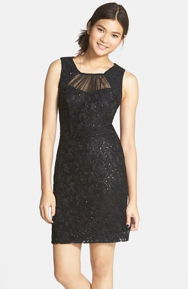 Way-In Sequin Lace Body-Con Dress (Juniors) in Black
