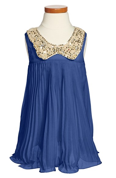 Pleated Sleeveless Dress (Toddler Girls, Little Girls & Big Girls) in Royal Blue/Gold