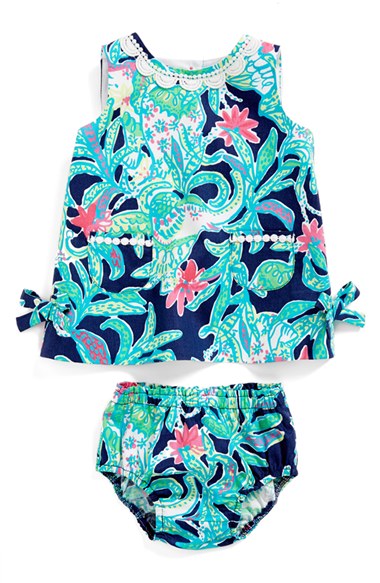 Lilly Pulitzer® 'Baby Lilly' Cotton Shift Dress & Bloomers (Baby Girls) in 410 Bright Navy
