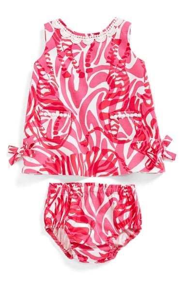 Lilly Pulitzer® 'Baby Lilly' Cotton Shift Dress & Bloomers (Baby Girls) in 619 Capri Pink