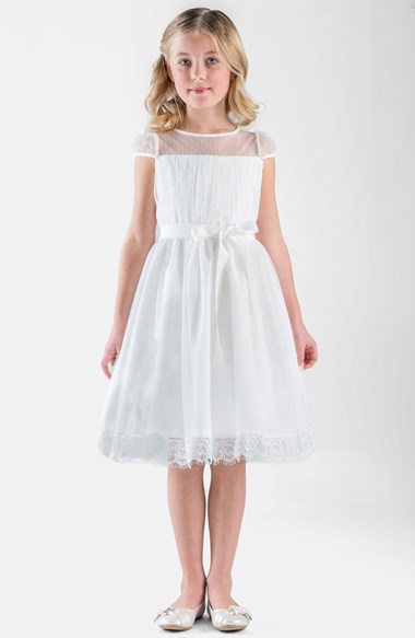 Us Angels Point d'Esprit Dress (Toddler Girls) in Diamond White