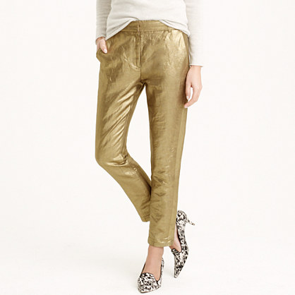 J.Crew WOMEN'S LUDLOW PANT IN GOLD LINEN item b6518 in Olive Gold