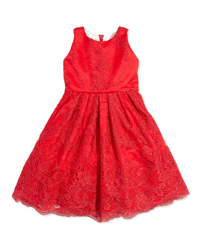 Helena Girls' Lace and Satin Dress in Red 
