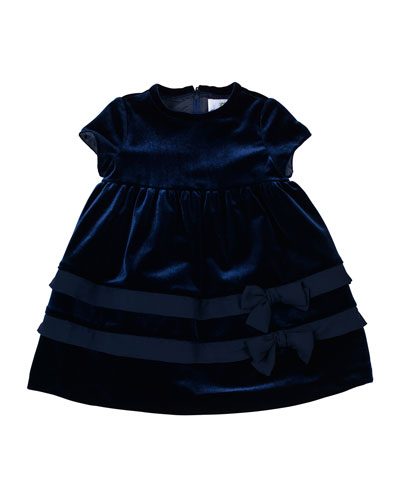 Florence Eiseman Blue Velvet Dress with Chiffon-Trim, 12-24 Months