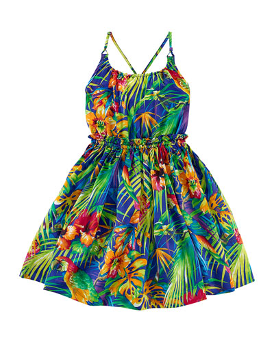 Ralph Lauren Childrenswear Floral-Print Charmeuse Dress, Navy/Multicolor