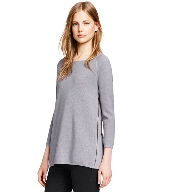 Tory Burch rylie SIDE-ZIP TUNIC in Light Grey Mel