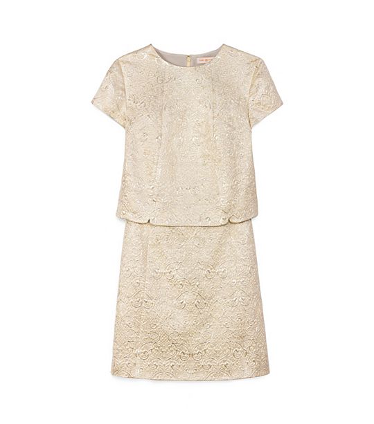 Tory Burch Italian jacquard brielle DRESS in Sandshell Gold
