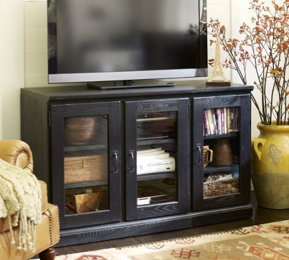 PRINTER'S GLASS CABINET MEDIA SUITE in Black. Pottery Barn