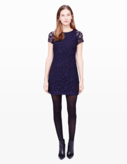 Witherbee Lace Dress in Navy with Gold Zipper Detail. Club Monaco