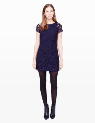 Witherbee Lace Dress in Navy with Gold Zipper Detail. Club Monaco