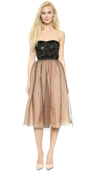 RED Valentino Sequin Embellished Strapless Dress in Nude/Black