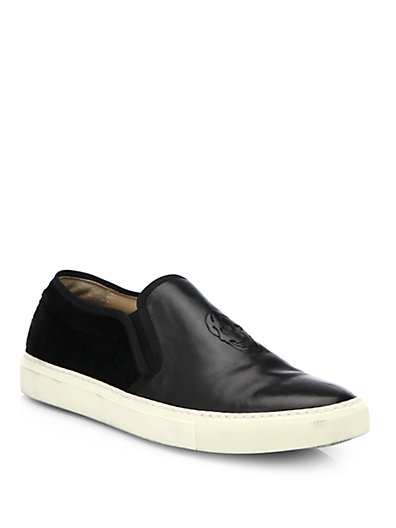 Alexander McQueen Skull Leather & Calf Hair Slip-On Sneakers in Black