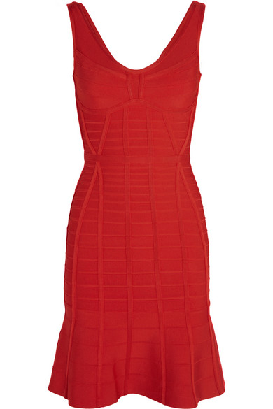 HERVÉ LÉGER Christina bandage mini dress in Coral Poppy