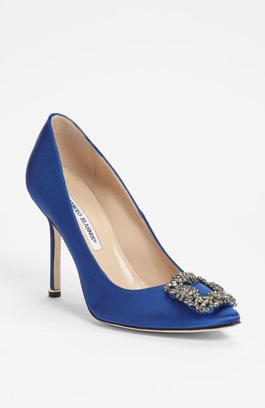 Manolo Blahnik 'Hangisi' Jeweled Pump in Blue Satin