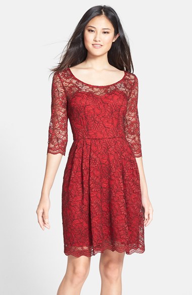 Betsey Johnson Illusion Yoke Lace Fit & Flare Dress in Fire