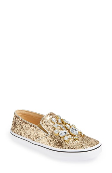 kate spade new york 'slater' slip-on sneaker (Women) in Gold with Crystals