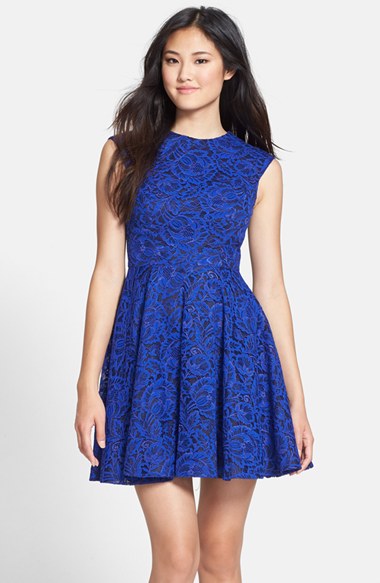 Cynthia Rowley Lace Fit & Flare Dress in Cobalt and Black