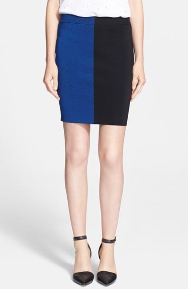 T by Alexander Wang Two Tone Pencil Skirt in Black/VIper Blue