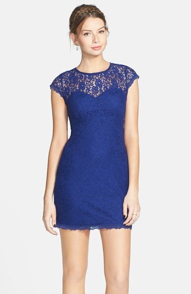As U Wish Lace Illusion Body-Con Dress (Juniors) in Cobalt