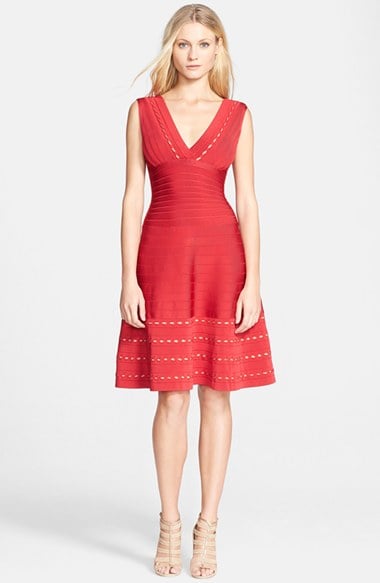 Herve Leger Eyelet Trim Fit & Flare Bandage Dress in Lipstick Red