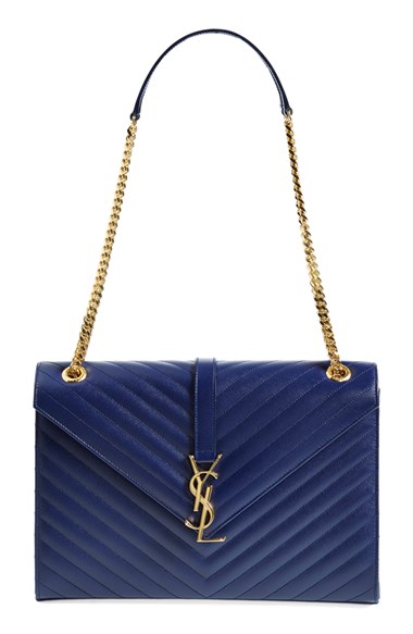 Saint Laurent 'Cassandre' Leather Shoulder Bag in Bleu