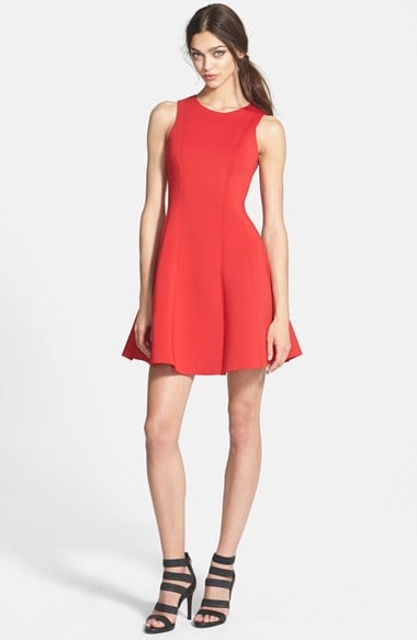 GLAMOROUS Sleeveless Scuba Fit & Flare Dress in Red