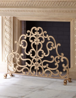 Antiqued Gold Iron and Told Double Scroll Single-Panel Fireplace Screen screens