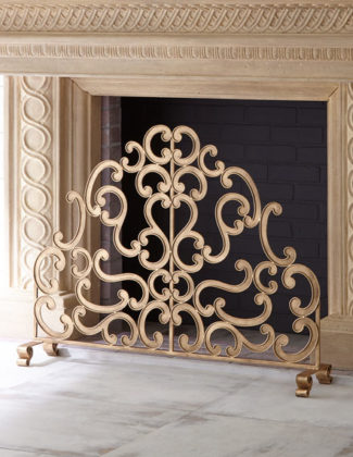 Antiqued Gold Iron and Told Double Scroll Single-Panel Fireplace Screen screens