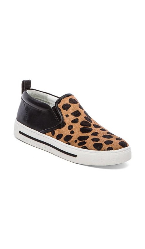 Marc By Marc Jacobs CUTE KICKS 10MM SLIP ON SNEAKERS WITH CALF FUR in Leopard Print