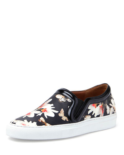 Givenchy Floral-Print Slip-On Sneaker, Black