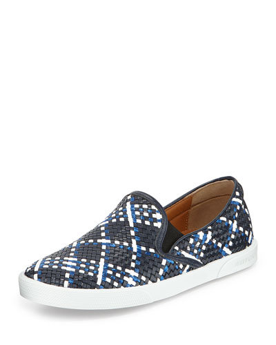 Jimmy Choo Demi Woven Leather Slip-On Sneaker, Navy Mix 