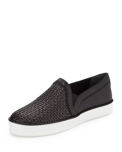 STUART WEITZMAN WEAVEWEAR WOVEN SLIP-ON SNEAKER, BLACK