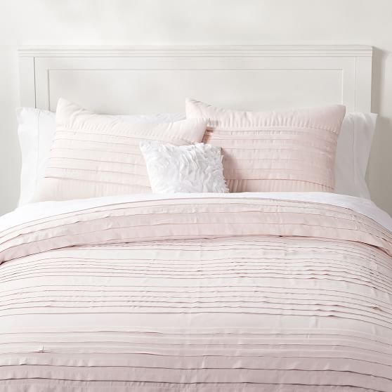 PBteen Pretty Pleats Duvet Cover + Sham Blush Pink pottery barn teen bedding sale