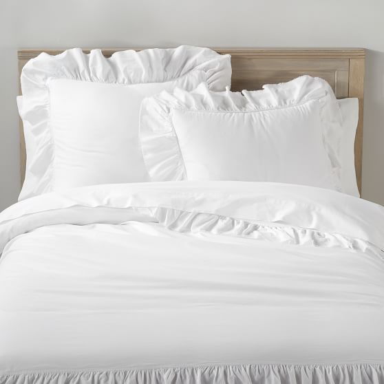 PBteen Washed Cotton Ruffle Organic Duvet Cover + Sham pottery barn teen bedding sale white